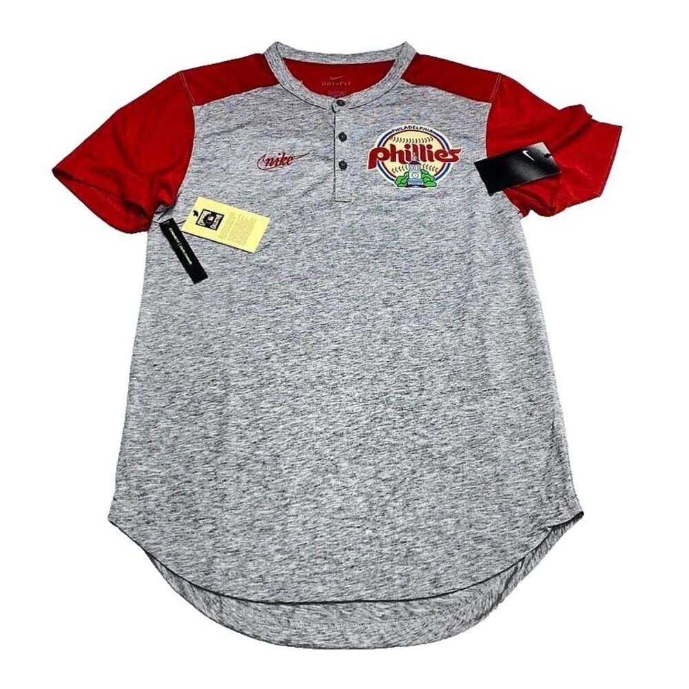 NWT Philadelphia Phillies‎ Nike Henley T Shirt S Cooperstown Dri Fit MLB Mens